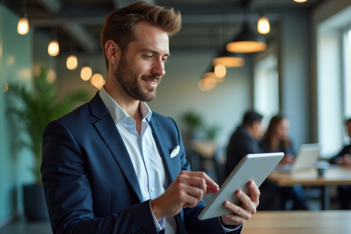 Conseiller fintech en visioconference dans un espace de coworking