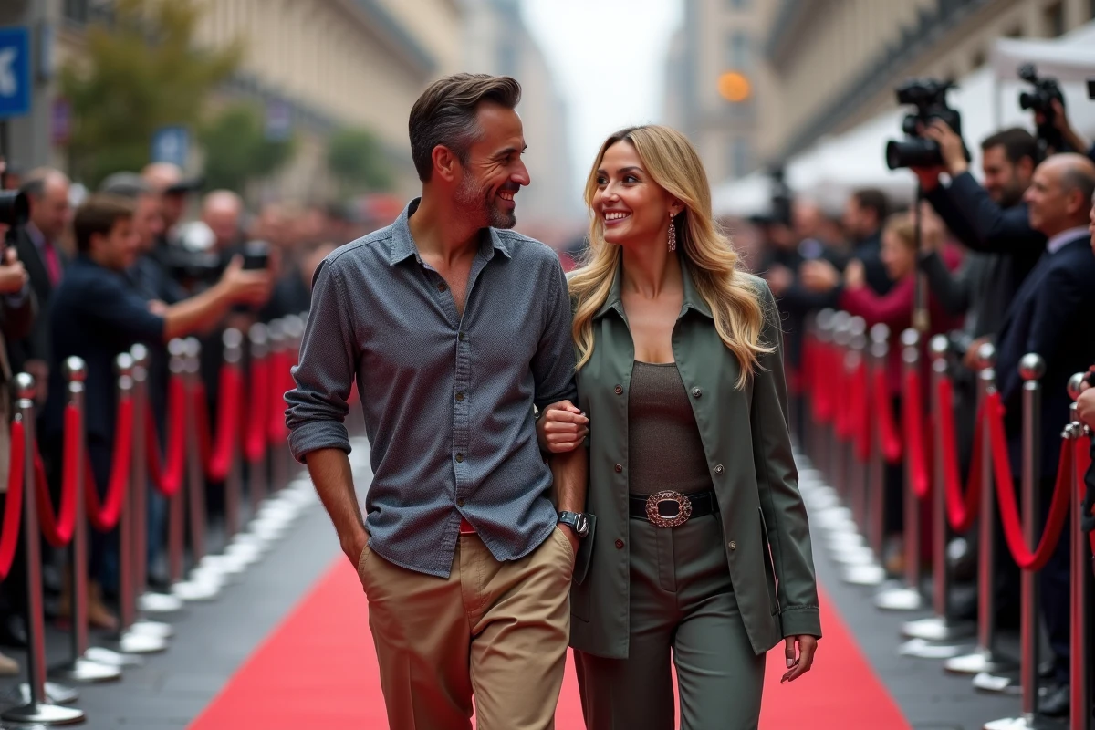 Couple de célébrités marchant lors d