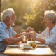 Couple mature souriant lors d'un dîner en plein air