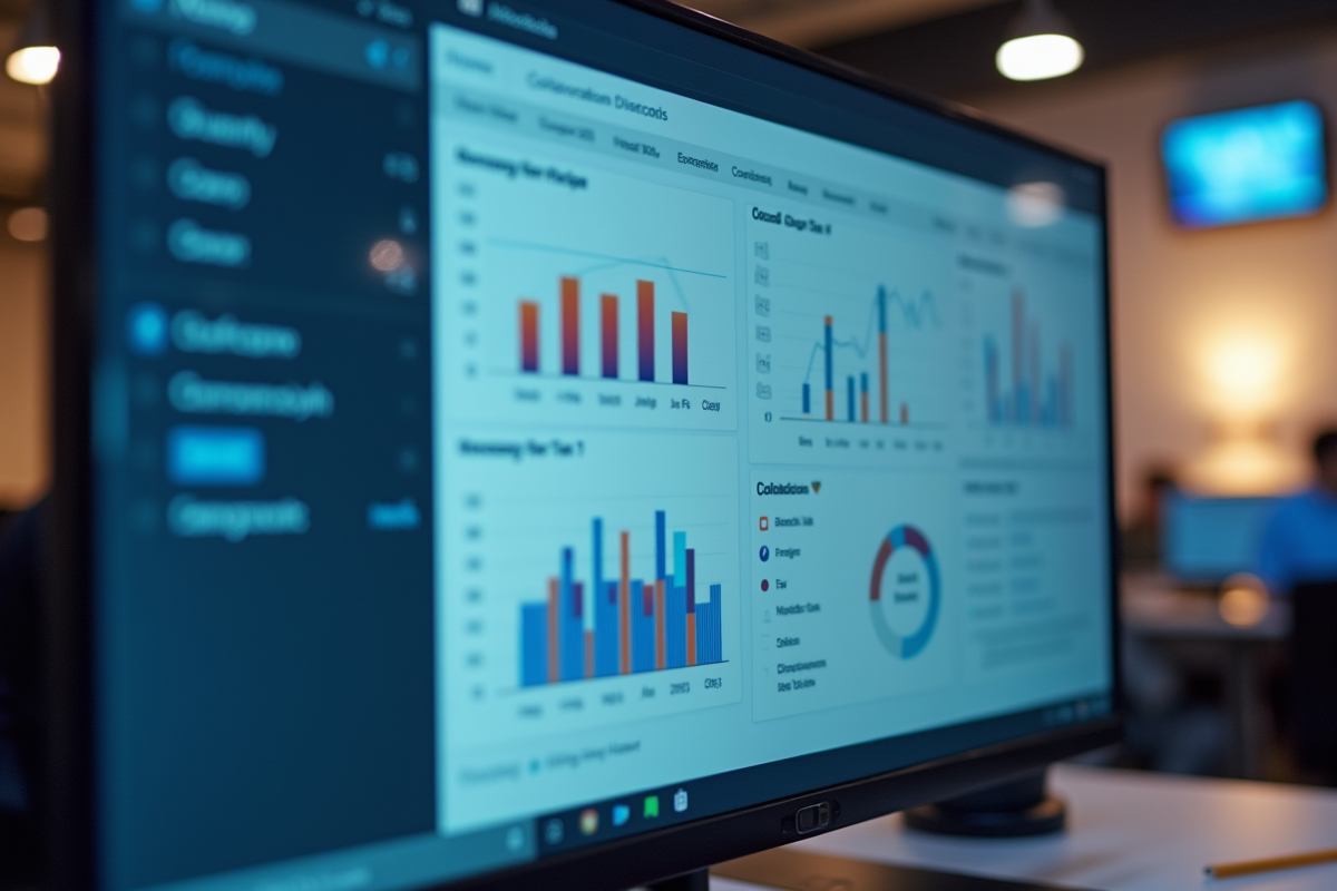 Moniteur affichant une plateforme de collaboration en ligne