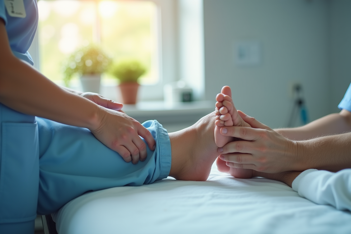 Professionnel de santé examinant un pied d'elderly