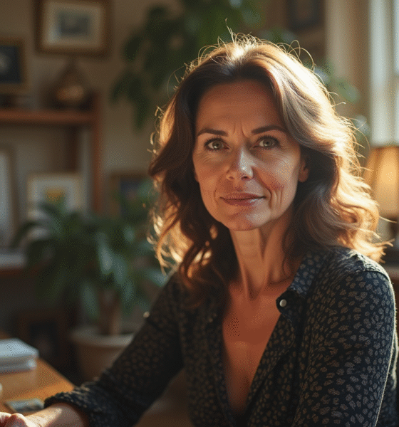 Femme d age moyenne dans un studio d art lumineux