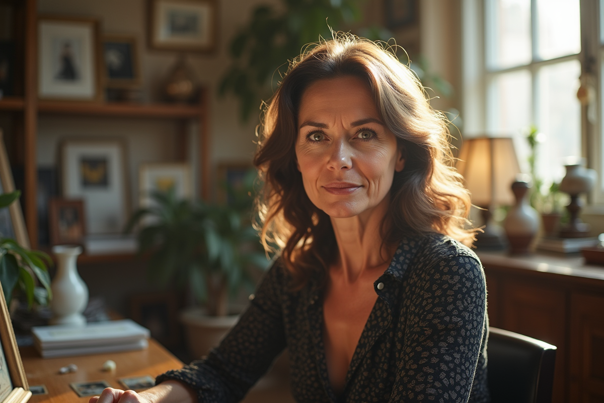 Femme d age moyenne dans un studio d art lumineux