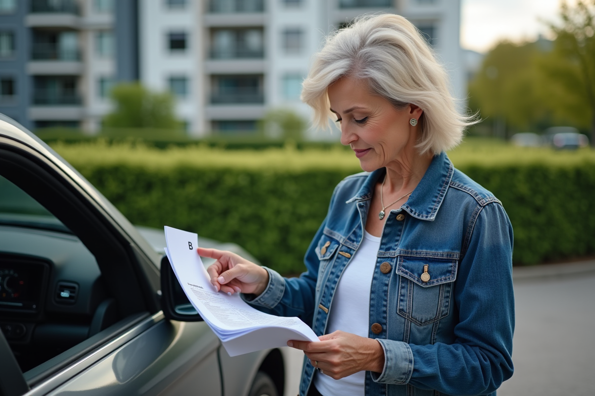 Femme pointant le levier de vitesse automatique