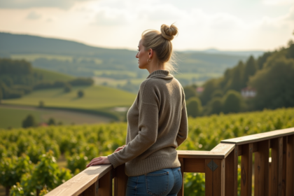 Femme en extérieur regardant la vallée de Dordogne