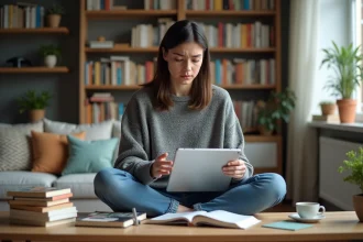 Jeune femme frustrée avec tablette dans un bureau cosy