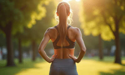 Femme vue de dos dans un parc ensoleille avec leggings