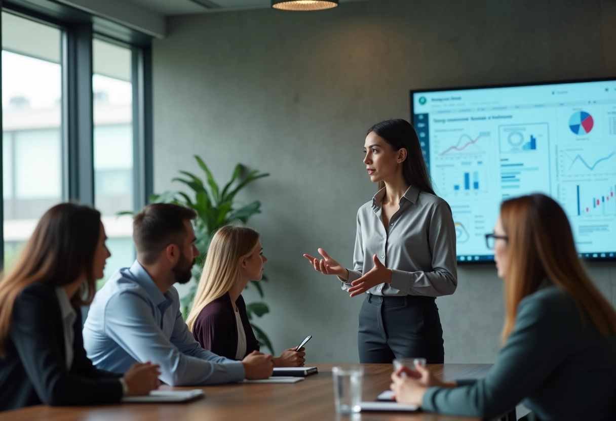 Jeune femme professionnelle présentant des flux de travail