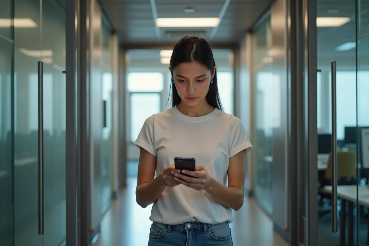 Jeune femme regardant un message d