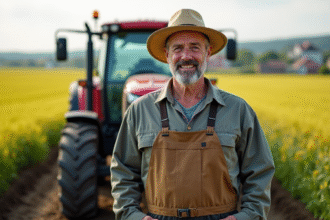 Fermeur avec tracteur dans un champ vert