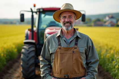 Fermeur avec tracteur dans un champ vert