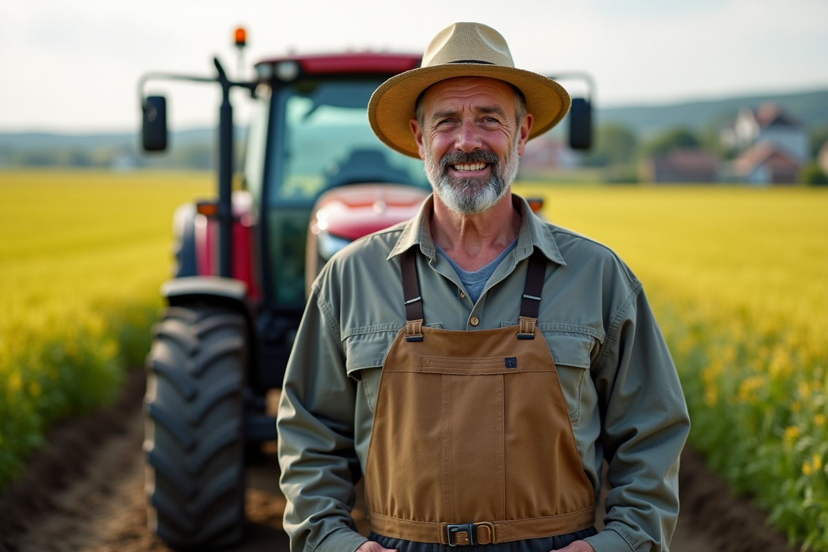 Fermeur avec tracteur dans un champ vert
