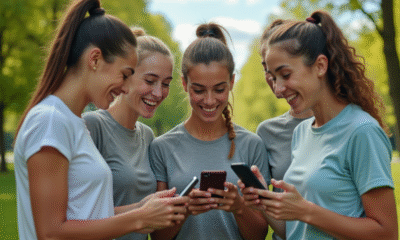 Jeunes adultes utilisant une application sportive en plein air