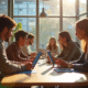Groupe de jeunes adultes travaillant sur des appareils numériques dans un espace moderne
