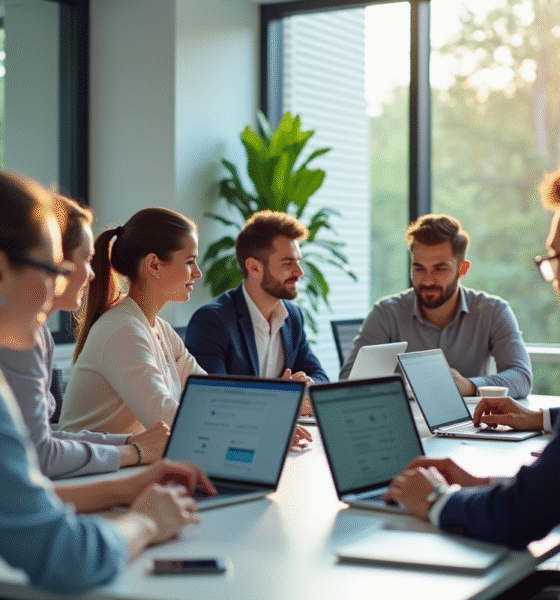 Groupe de professionnels collaborant dans un bureau moderne