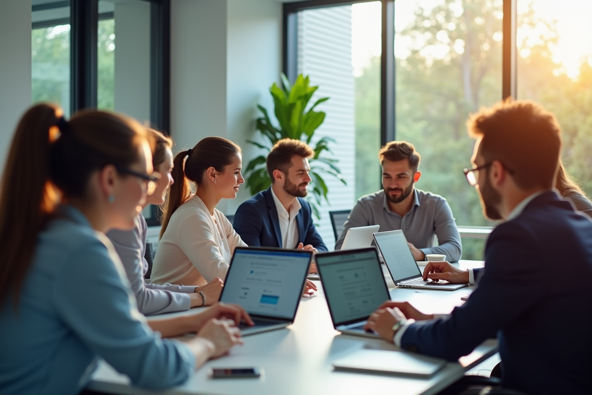 Groupe de professionnels collaborant dans un bureau moderne