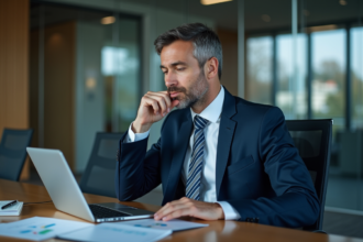 Homme d'affaires en costume analyse des graphiques financiers