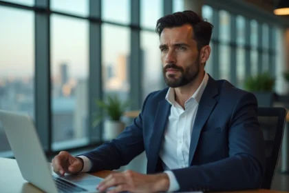 Homme d'affaires en costume dans un bureau moderne