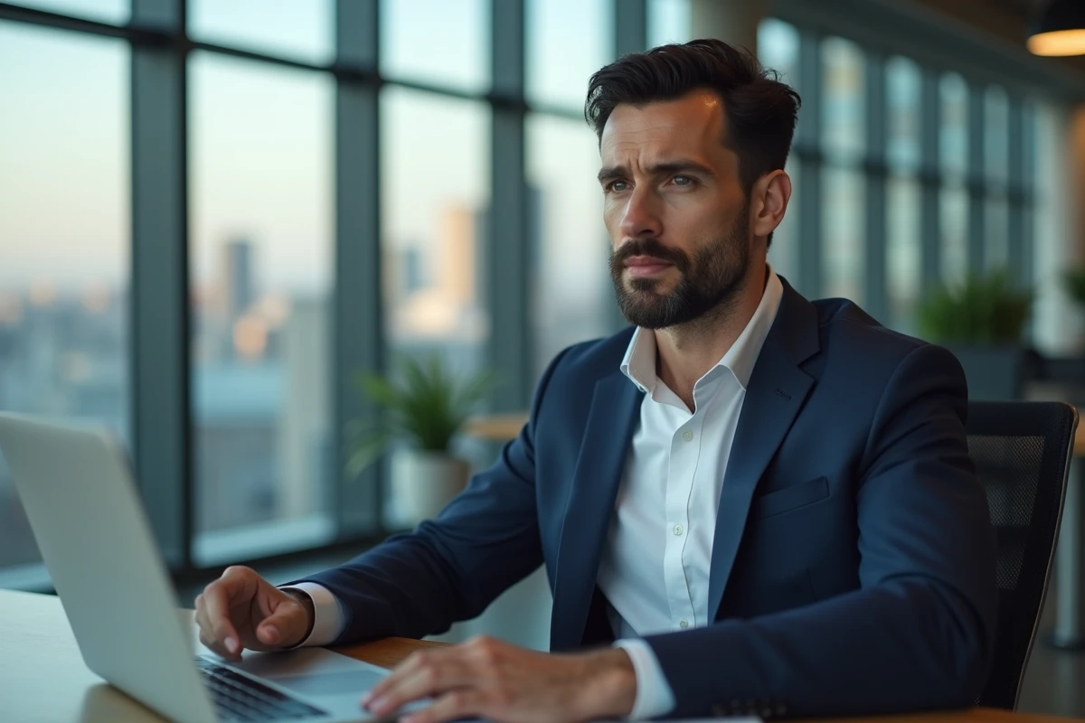 Homme d'affaires en costume dans un bureau moderne