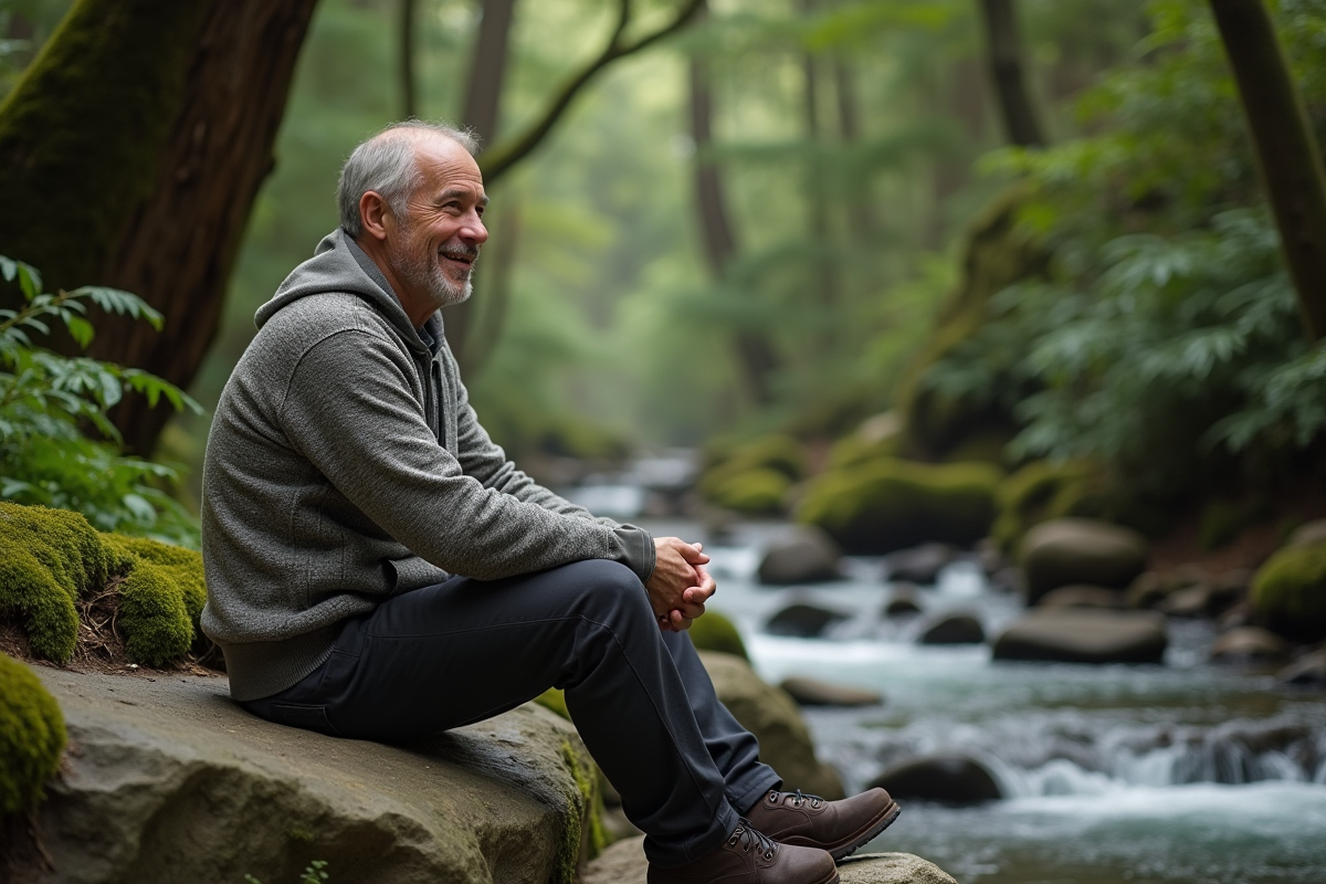 Homme méditant près d