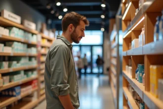 Homme en magasin regardant les bestsellers