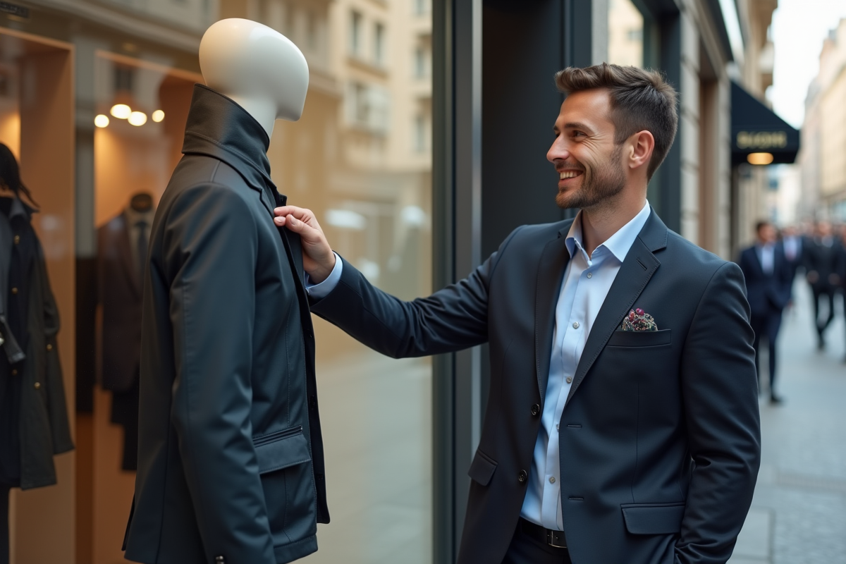 Jeune homme regardant une veste en boutique urbaine