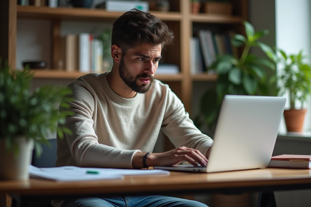 Jeune homme créateur au bureau à la maison concentré sur ses graphiques