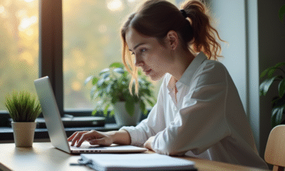 Jeune professionnel étudiant dans un bureau moderne avec ordinateur