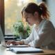 Jeune professionnel étudiant dans un bureau moderne avec ordinateur