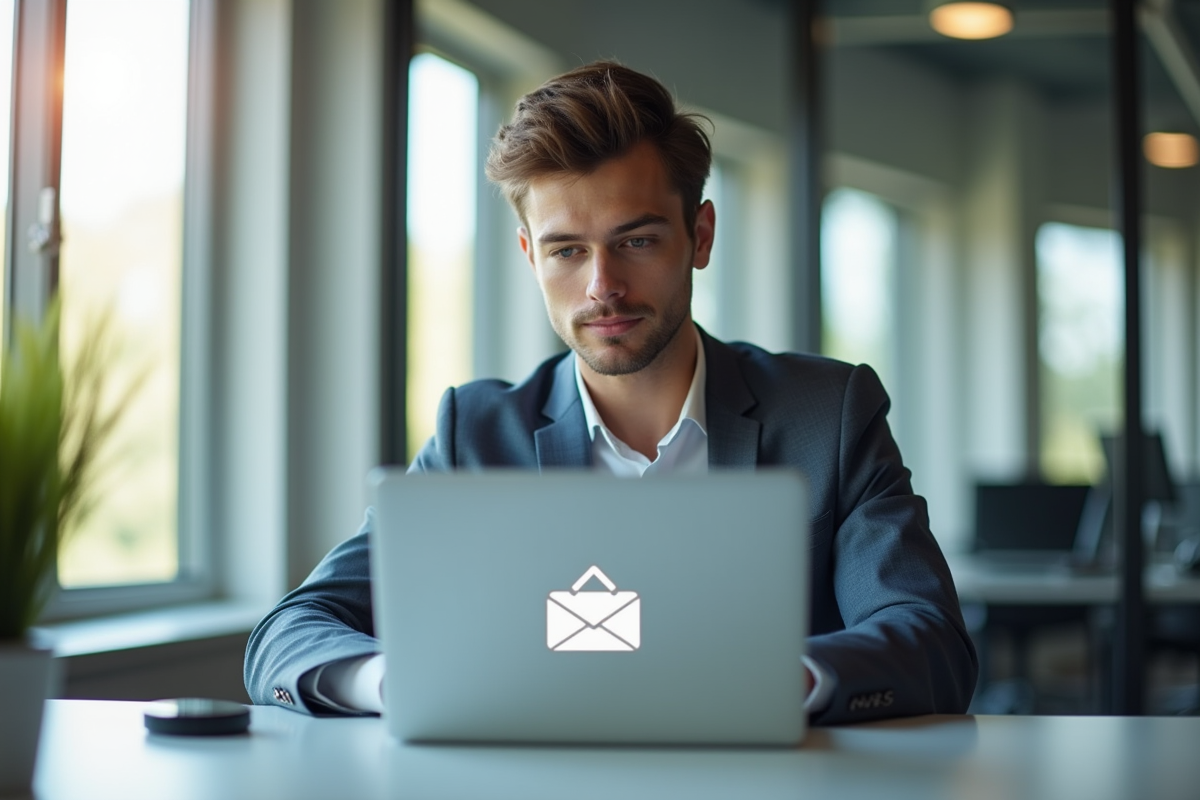 Jeune professionnel au bureau à Lille utilisant un ordinateur