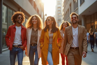Groupe de jeunes stylés dans la ville ensoleillée