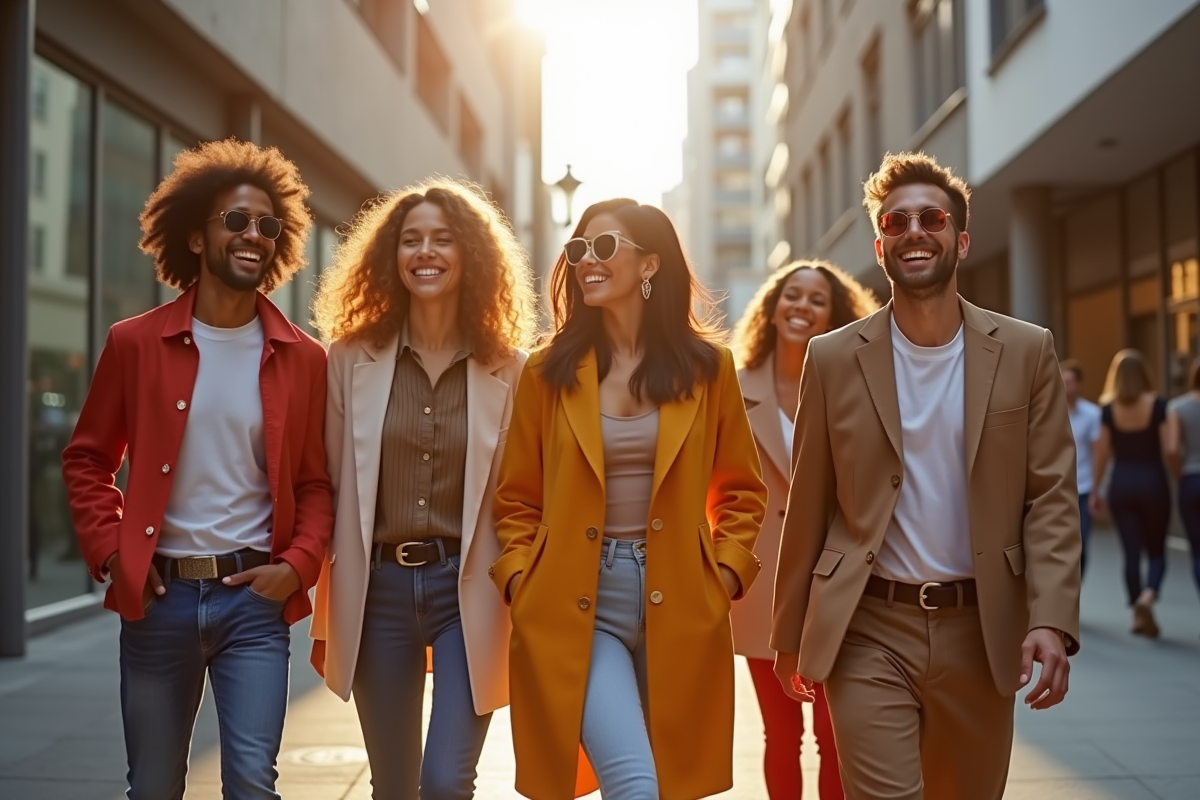Groupe de jeunes stylés dans la ville ensoleillée