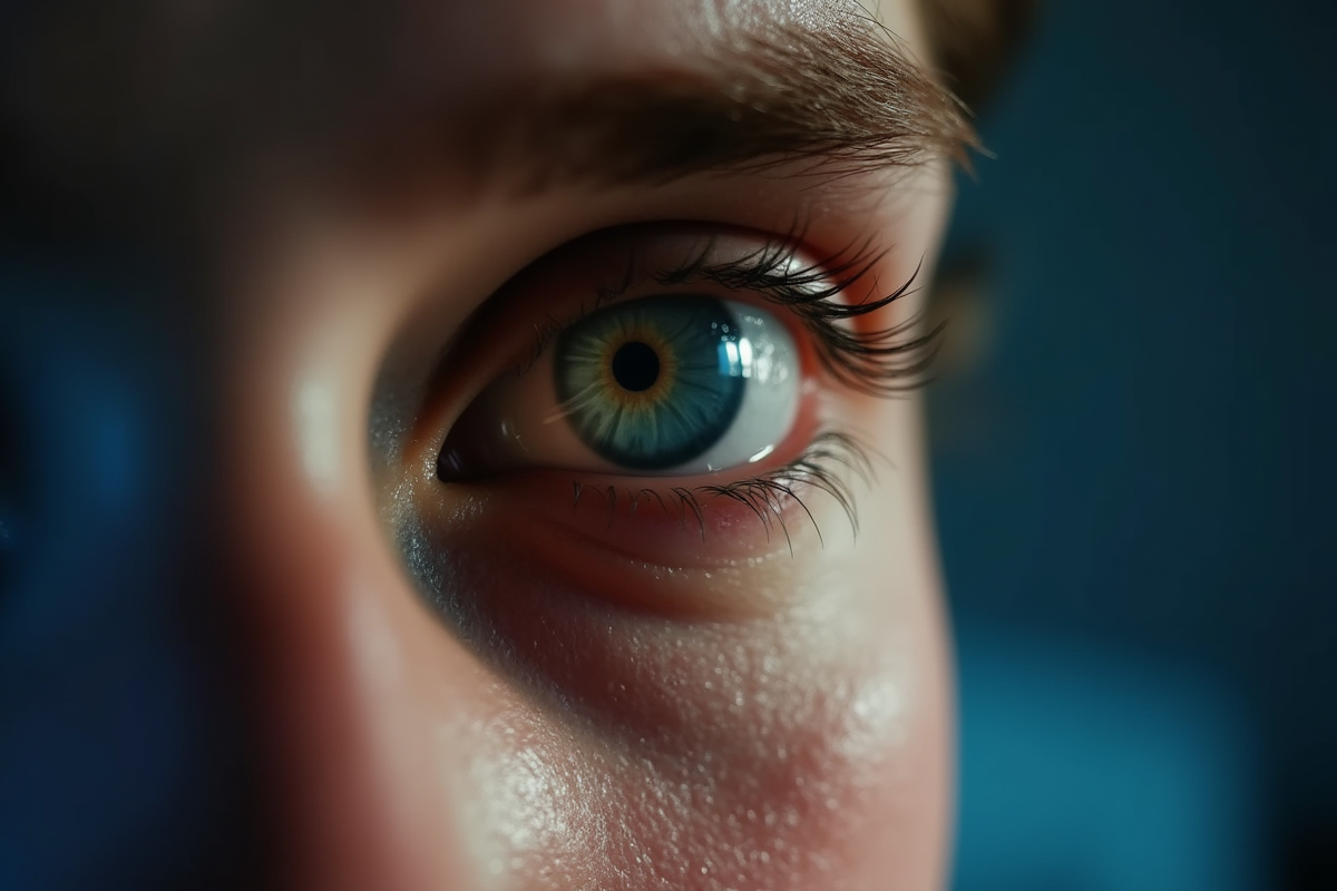 Zoom sur yeux reflétant une scène de film 4K